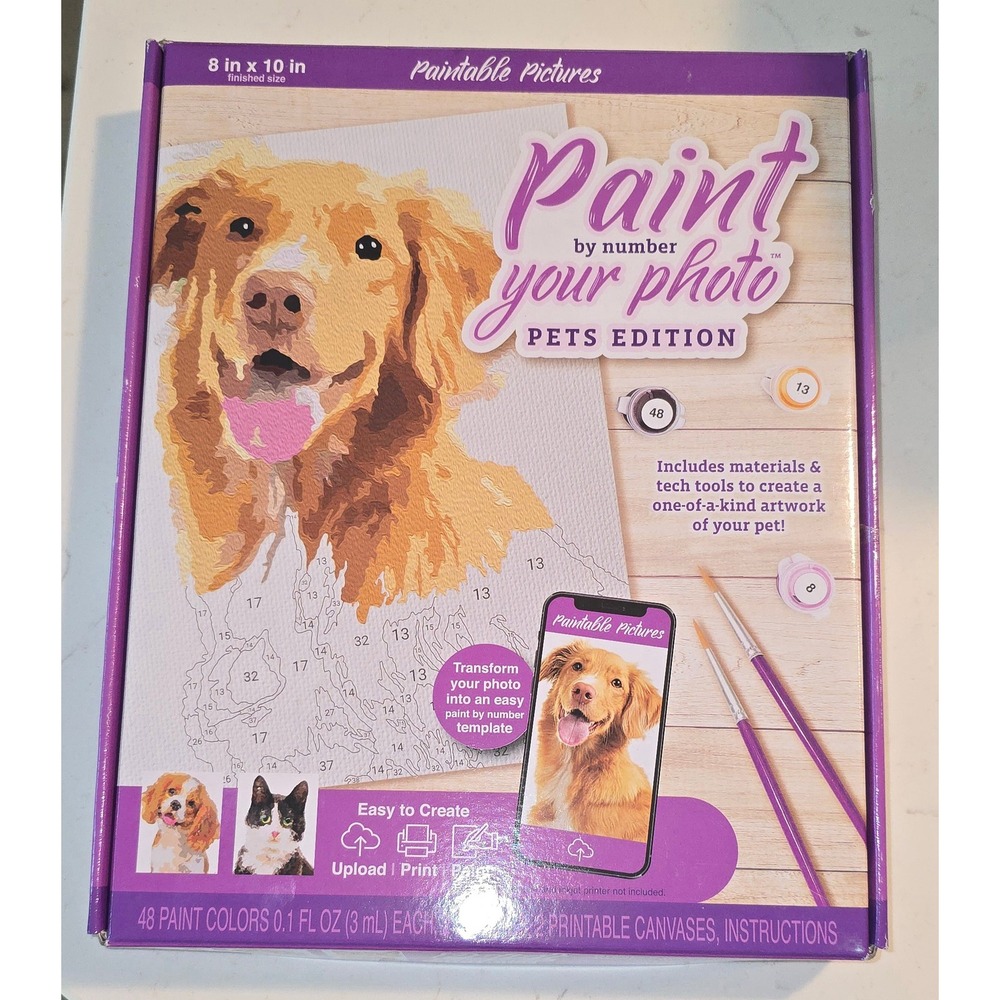 Paintable Pictures Paint By Number Your Photo Pets Edition DIY Custom Art Kit